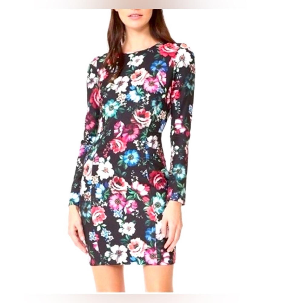 Black Halo Dress Lively Mini Black Floral Lined Sz 4 - Picture 1 of 10